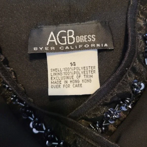 AGB Dress Byer Black Sleeveless V-Neck Wrap Style Sequence Drawstring Size 14 - Picture 5 of 5